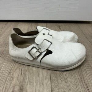 Birkenstock White London Suede Closed Toe Clogs